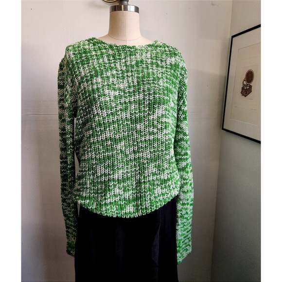 Celine Sweaters - Belong by Celine Green White Marled Chunky‎ Knit Crewneck Sweater Womens S